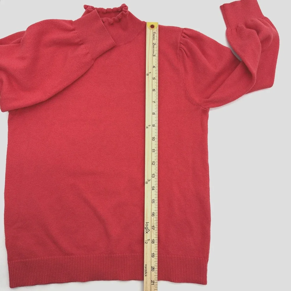 ANN TAYLOR Coral Pink Ruffled Turtleneck Sweater Puff Sleeves Sz S‎ Women Office